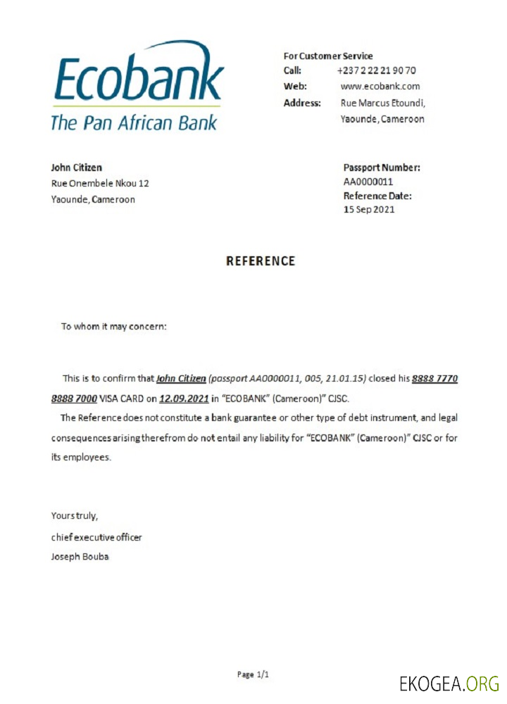 Référence Cameroun , Ecobank , closure